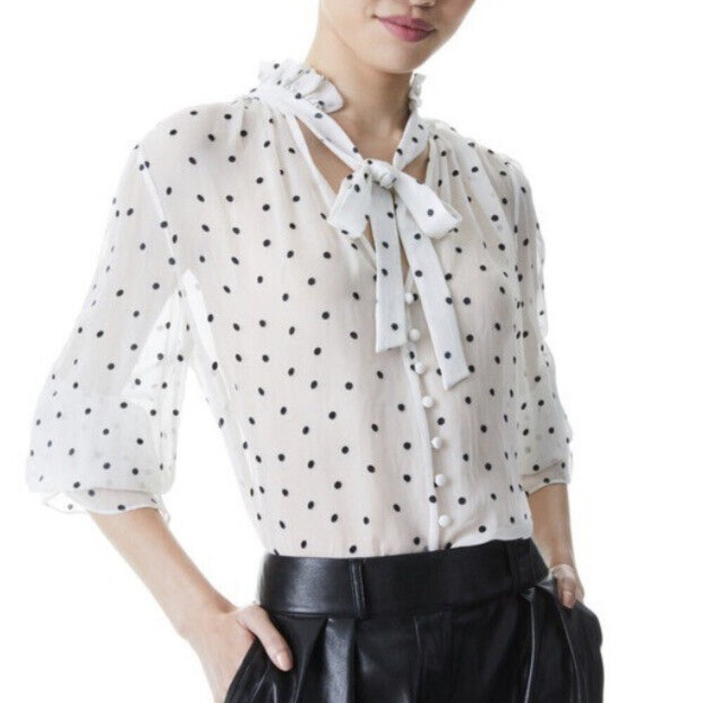 NWT Alice + Olivia Reilly Tie Neck Blouse